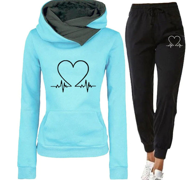 Love Heart Print Hoodie & Jogger Set – Cozy & Stylish Lounge Wear