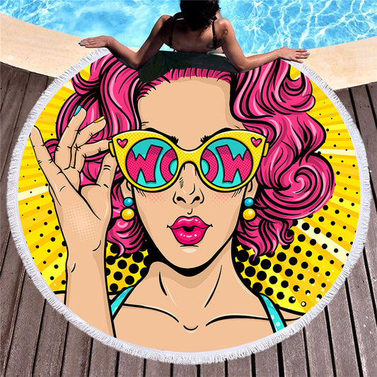 Retro Pop Art Round Beach Towel – Bold & Vibrant