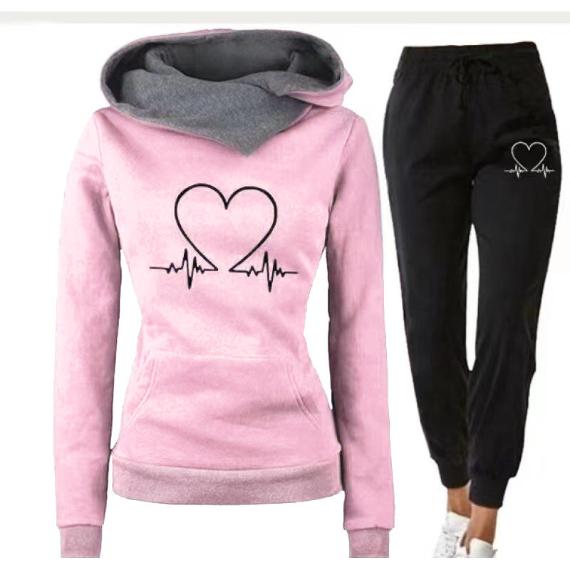 Love Heart Print Hoodie & Jogger Set – Cozy & Stylish Lounge Wear