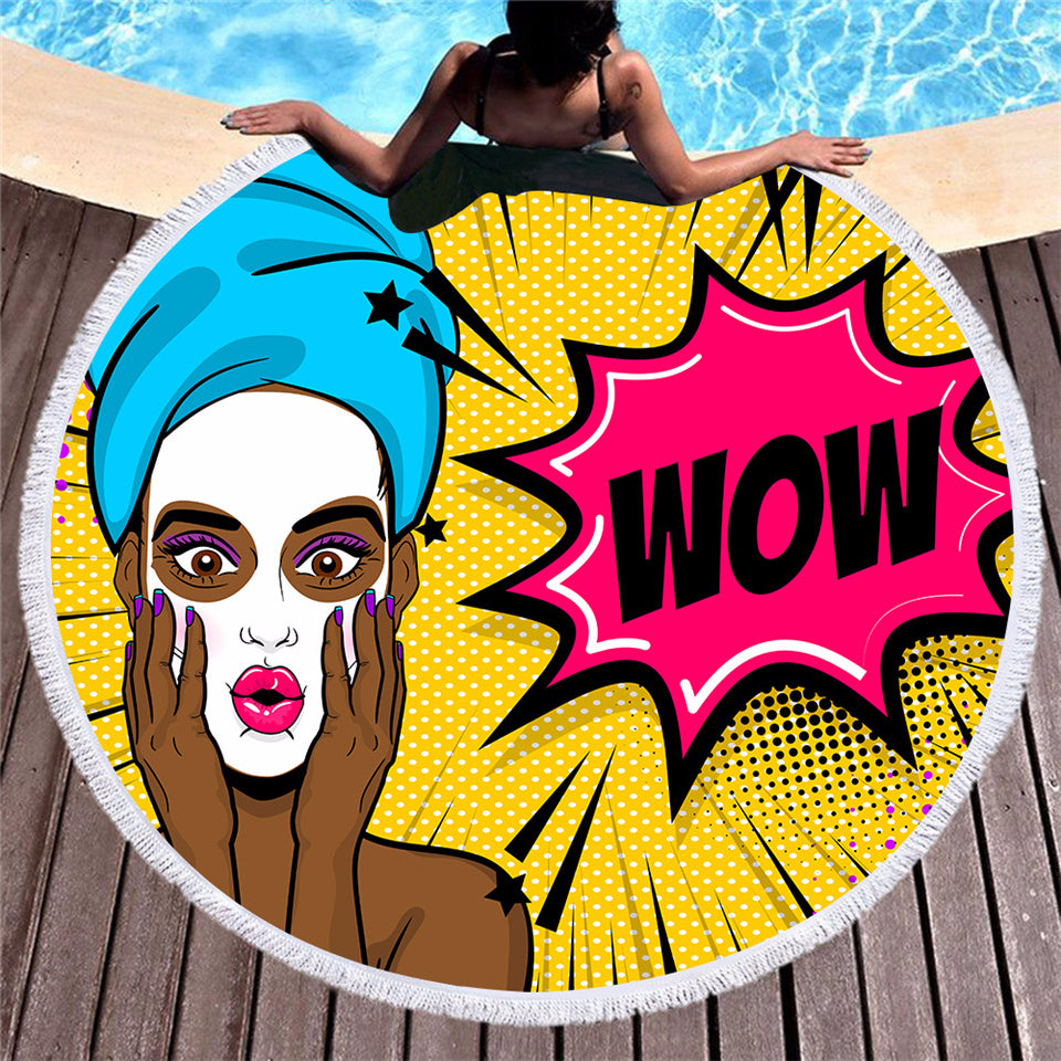 Retro Pop Art Round Beach Towel – Bold & Vibrant