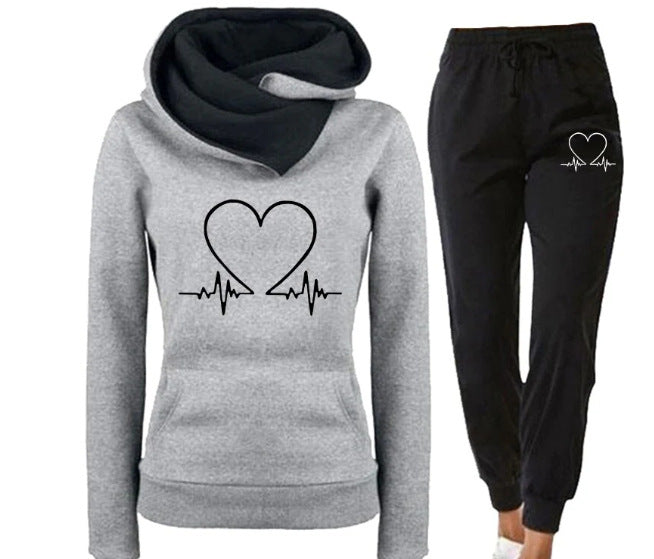 Love Heart Print Hoodie & Jogger Set – Cozy & Stylish Lounge Wear