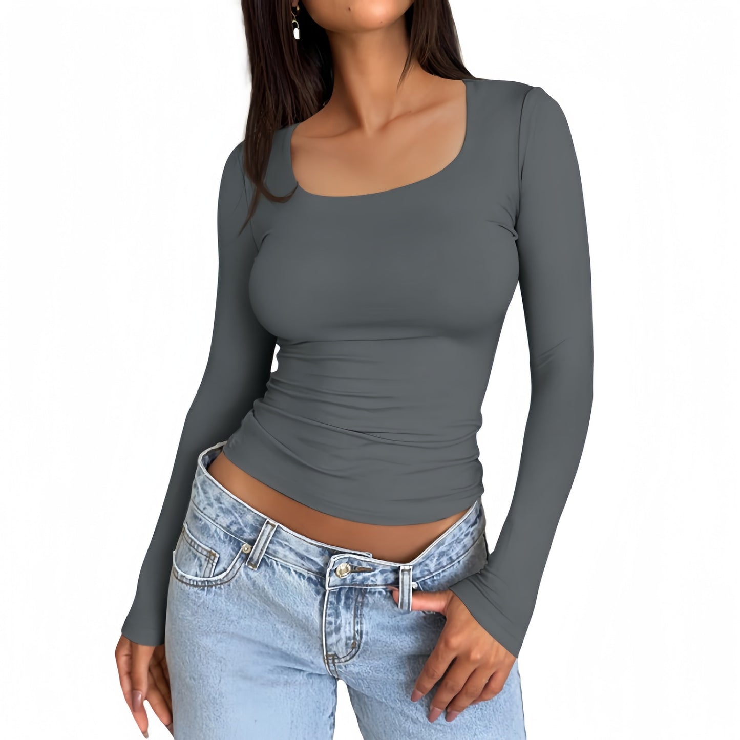 Slim-Fit Ribbed Long Sleeve Crop Top – Chic & Versatile