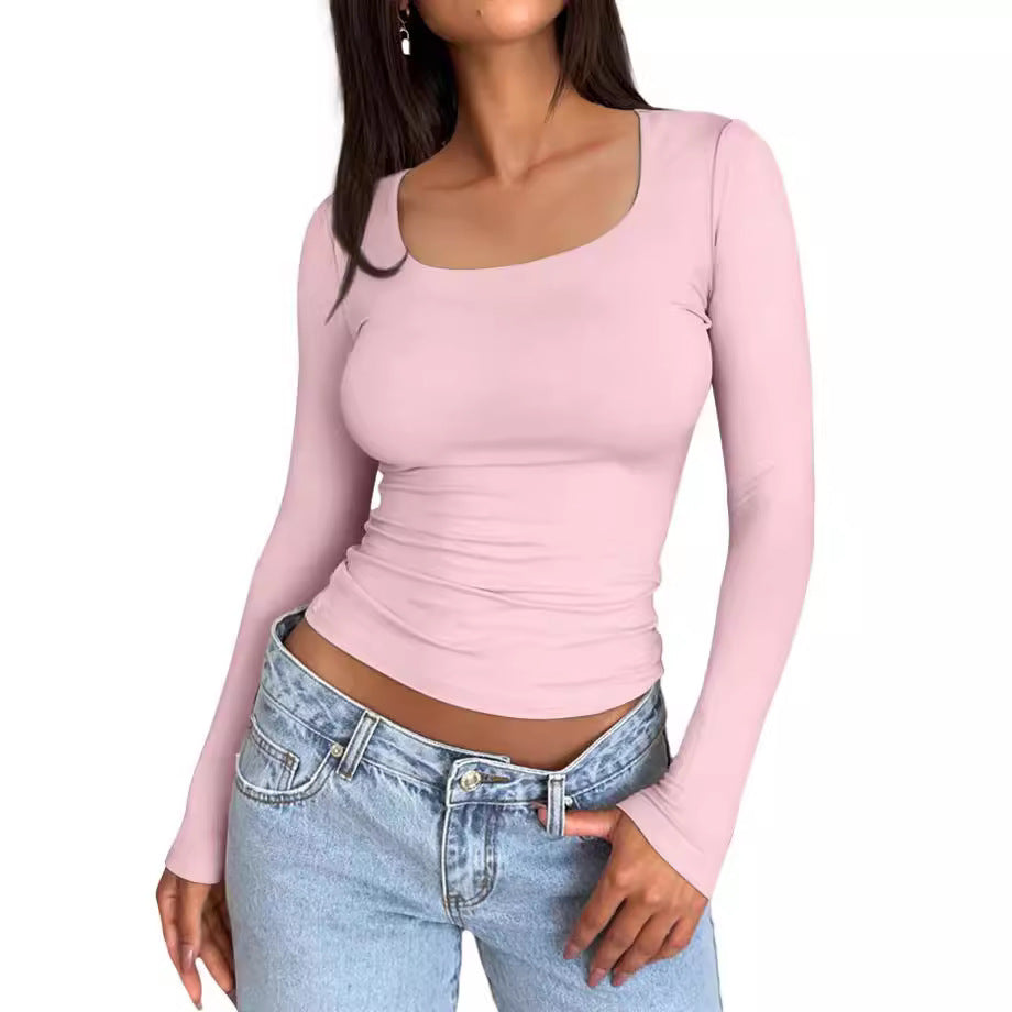 Slim-Fit Ribbed Long Sleeve Crop Top – Chic & Versatile