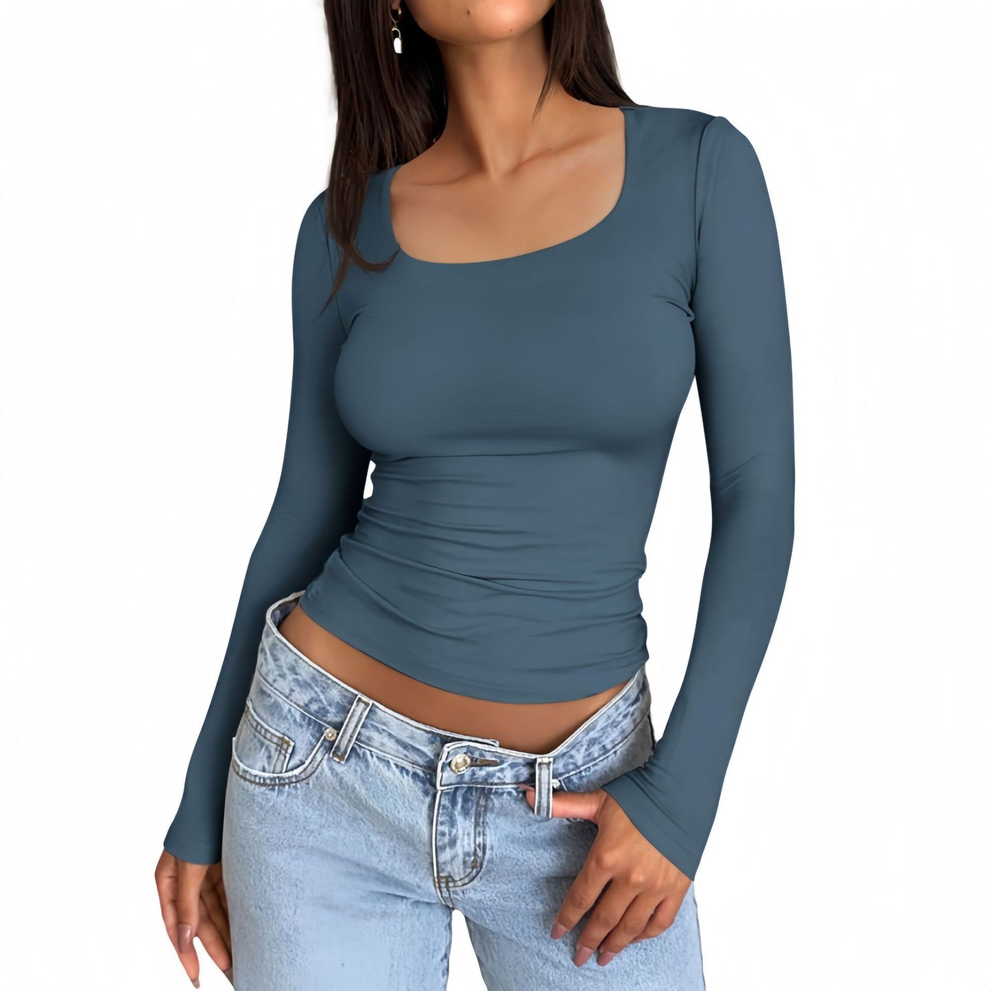 Slim-Fit Ribbed Long Sleeve Crop Top – Chic & Versatile