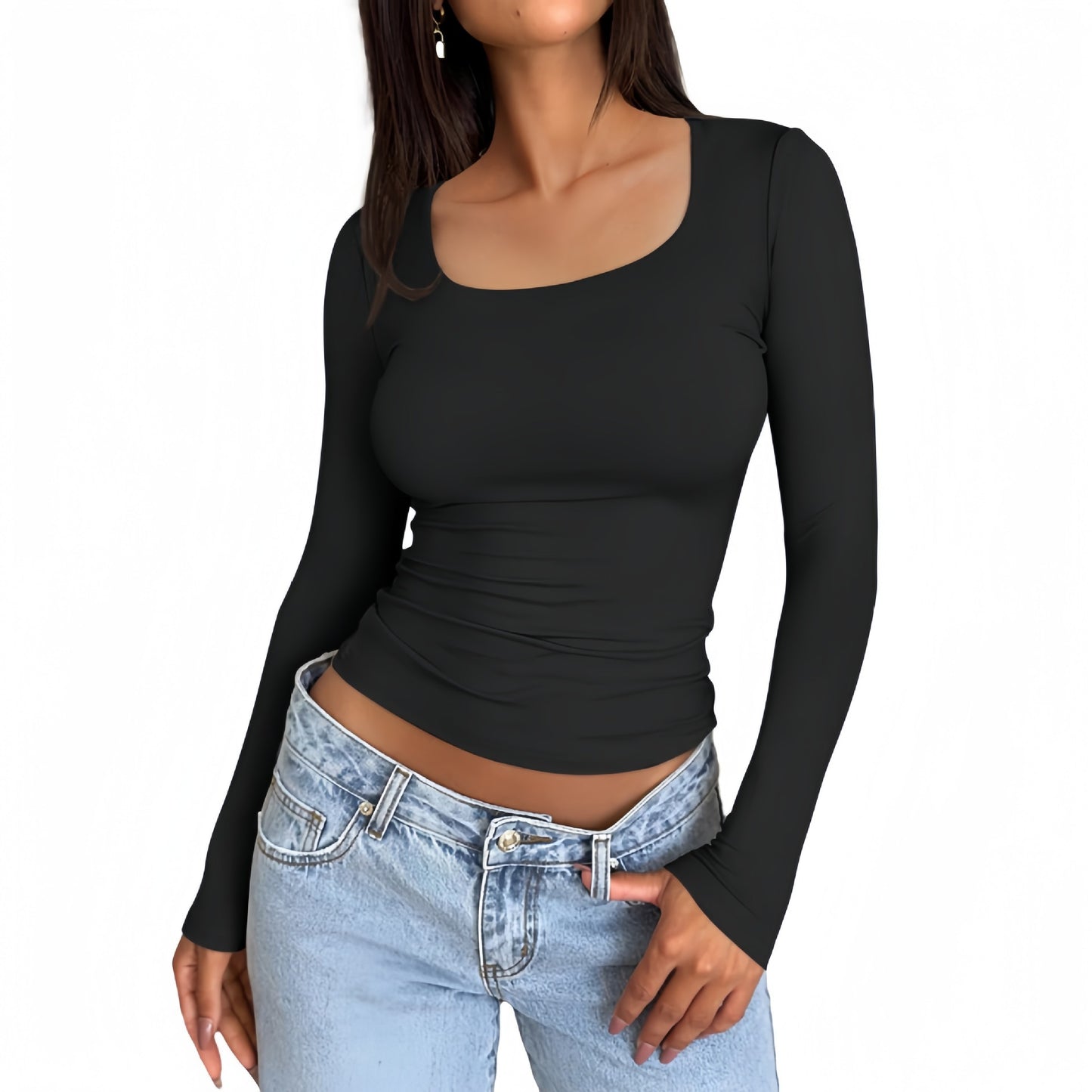 Slim-Fit Ribbed Long Sleeve Crop Top – Chic & Versatile