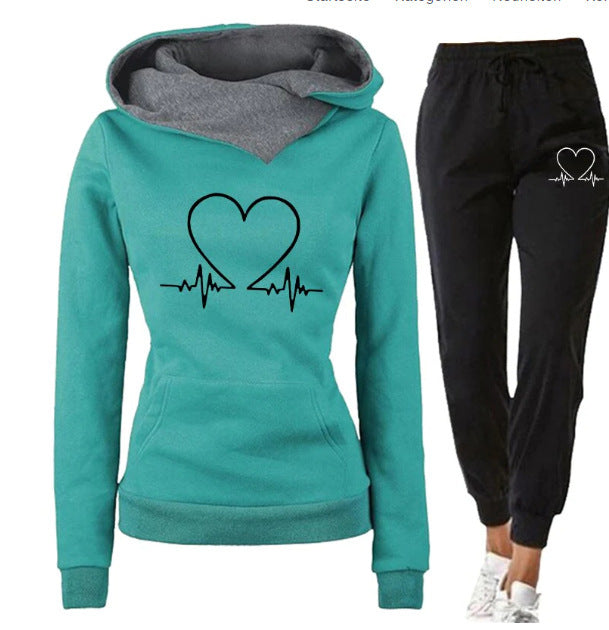 Love Heart Print Hoodie & Jogger Set – Cozy & Stylish Lounge Wear