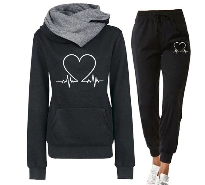 Love Heart Print Hoodie & Jogger Set – Cozy & Stylish Lounge Wear