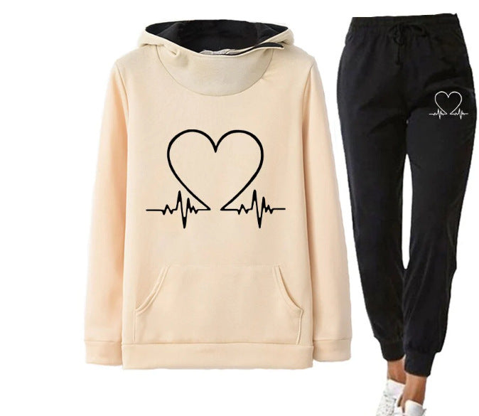 Love Heart Print Hoodie & Jogger Set – Cozy & Stylish Lounge Wear